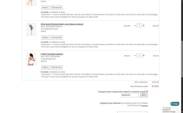 Discount Dance Supply checkout page showing Discount Dance Supply promo code box | Screenshot taken by SimplyCodes community member on Aug 16, 2025