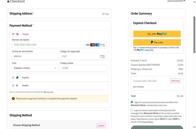 Discount Divas checkout page showing Discount Divas coupon code box | Screenshot taken by SimplyCodes community member on Aug 30, 2025