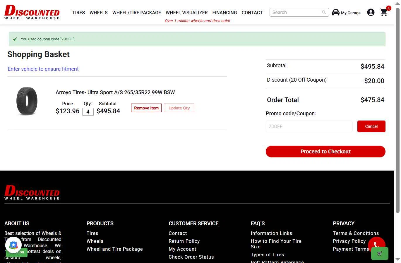 Discounted Wheel Warehouse checkout page showing Discounted Wheel Warehouse promo code box | Screenshot taken by SimplyCodes community member on Oct 7, 2025