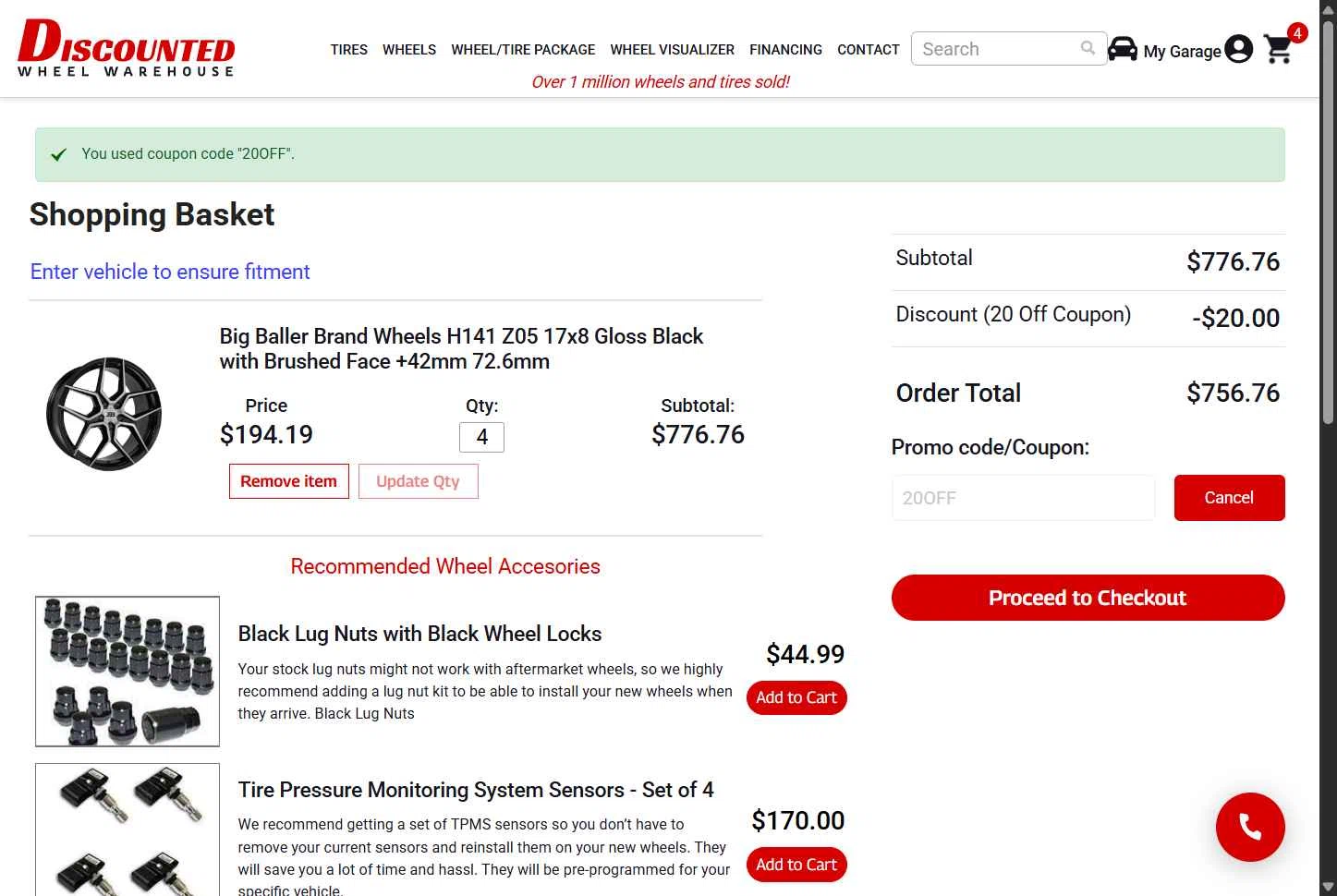 Discounted Wheel Warehouse checkout page showing Discounted Wheel Warehouse promo code box | Screenshot taken by SimplyCodes community member on Sep 11, 2025