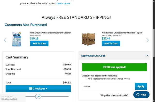 Discount Filters checkout page showing Discount Filters coupon code box | Screenshot taken by SimplyCodes community member on Aug 25, 2025