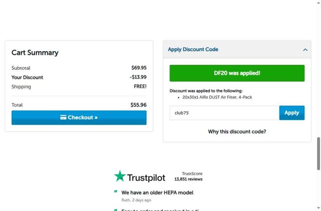 Discount Filters checkout page showing Discount Filters coupon code box | Screenshot taken by SimplyCodes community member on Aug 19, 2025