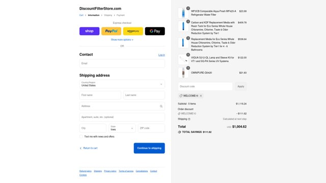 Discount Filter Store checkout page showing Discount Filter Store coupon code box | Screenshot taken by SimplyCodes community member on Sep 4, 2025