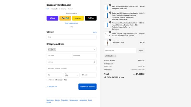 Discount Filter Store checkout page showing Discount Filter Store coupon code box | Screenshot taken by SimplyCodes community member on Sep 4, 2025