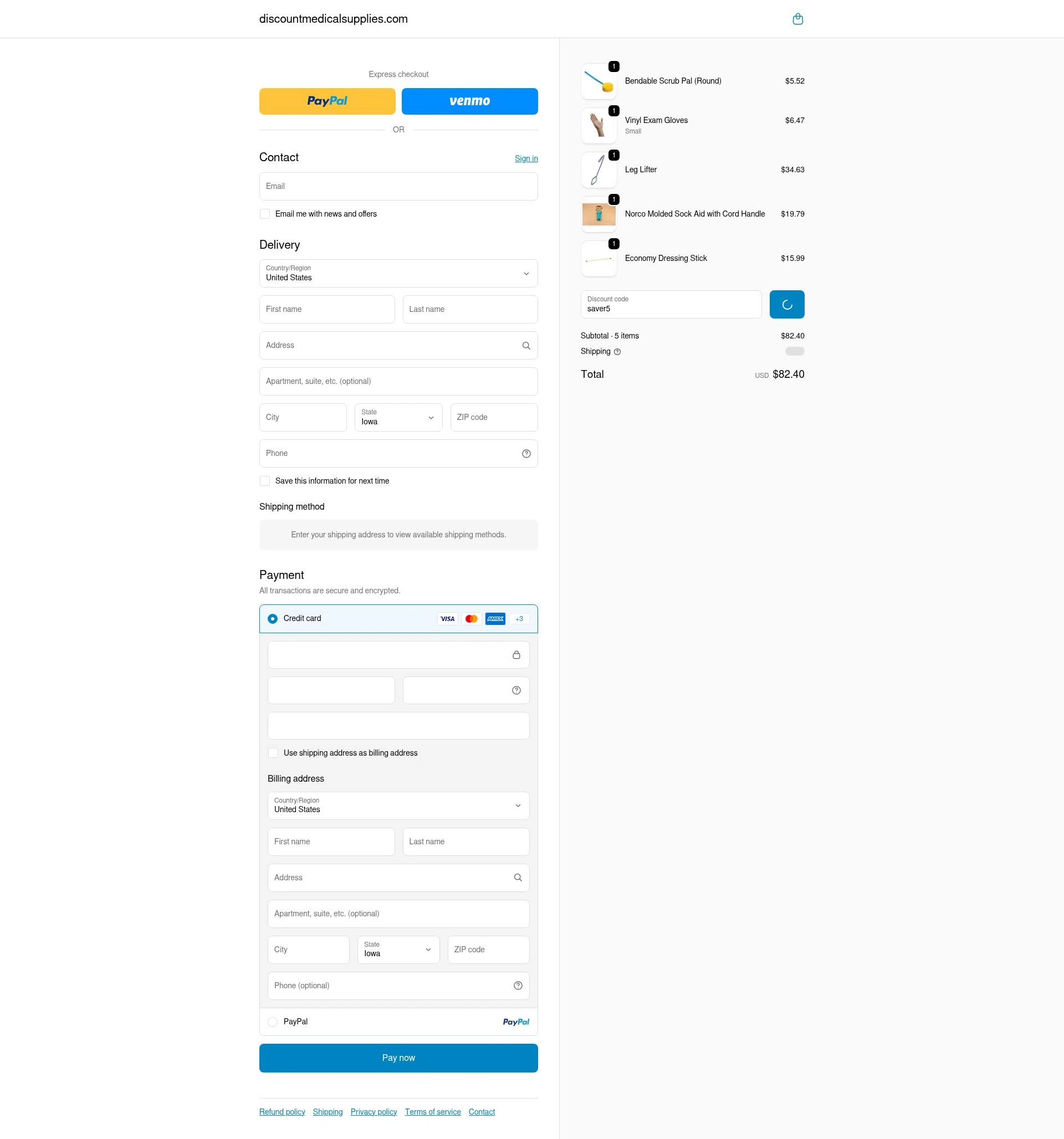 Discount Medical Supplies checkout page showing Discount Medical Supplies discount code box | Screenshot taken by SimplyCodes community member on Jan 5, 2026