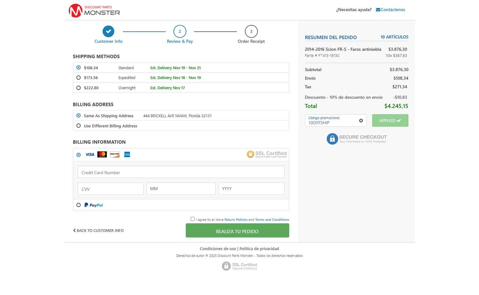 Discount Parts Monster checkout page showing Discount Parts Monster coupon code box | Screenshot taken by SimplyCodes community member on Nov 11, 2025