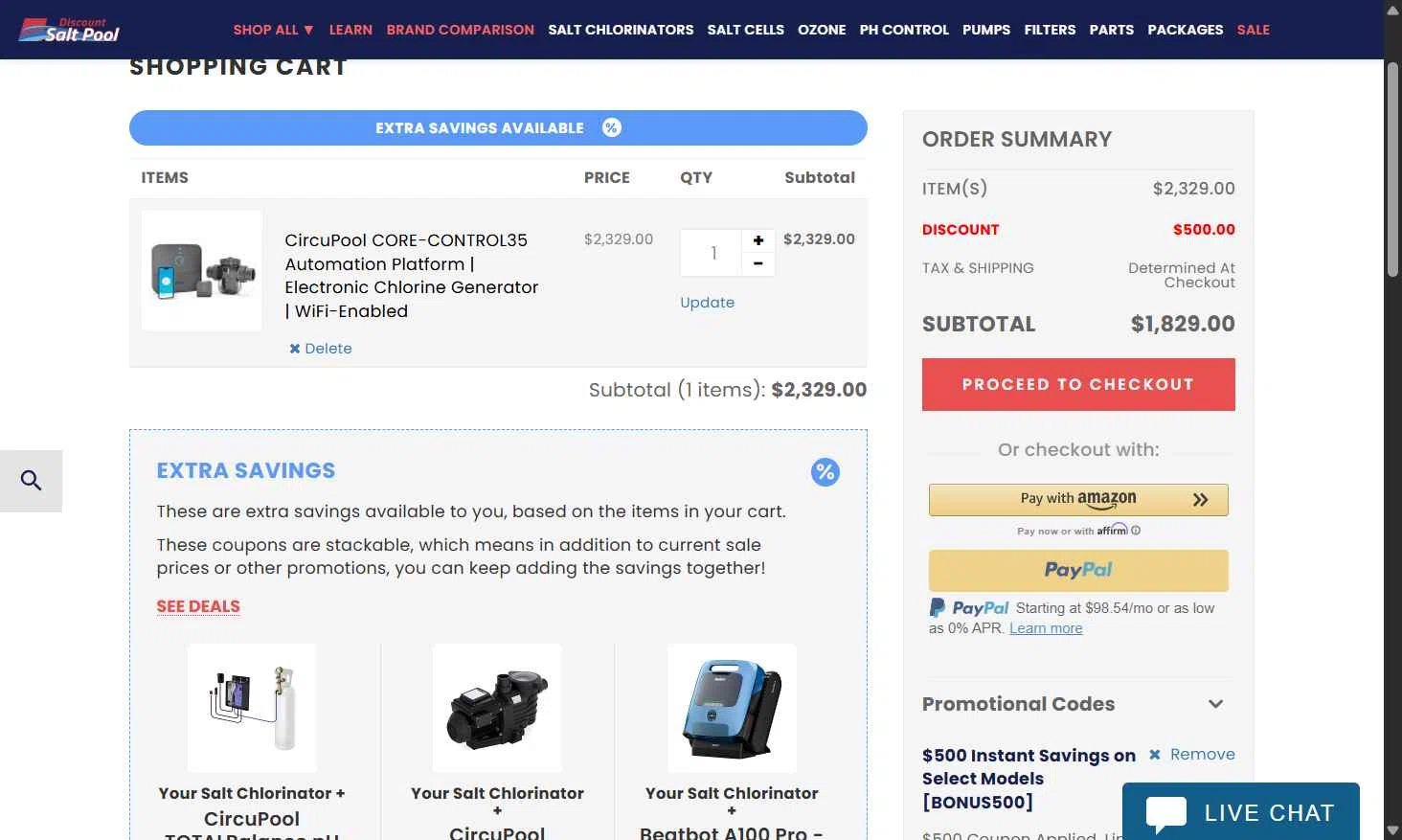 Discount Salt Pool checkout page showing Discount Salt Pool promo code box | Screenshot taken by SimplyCodes community member on Jan 10, 2026