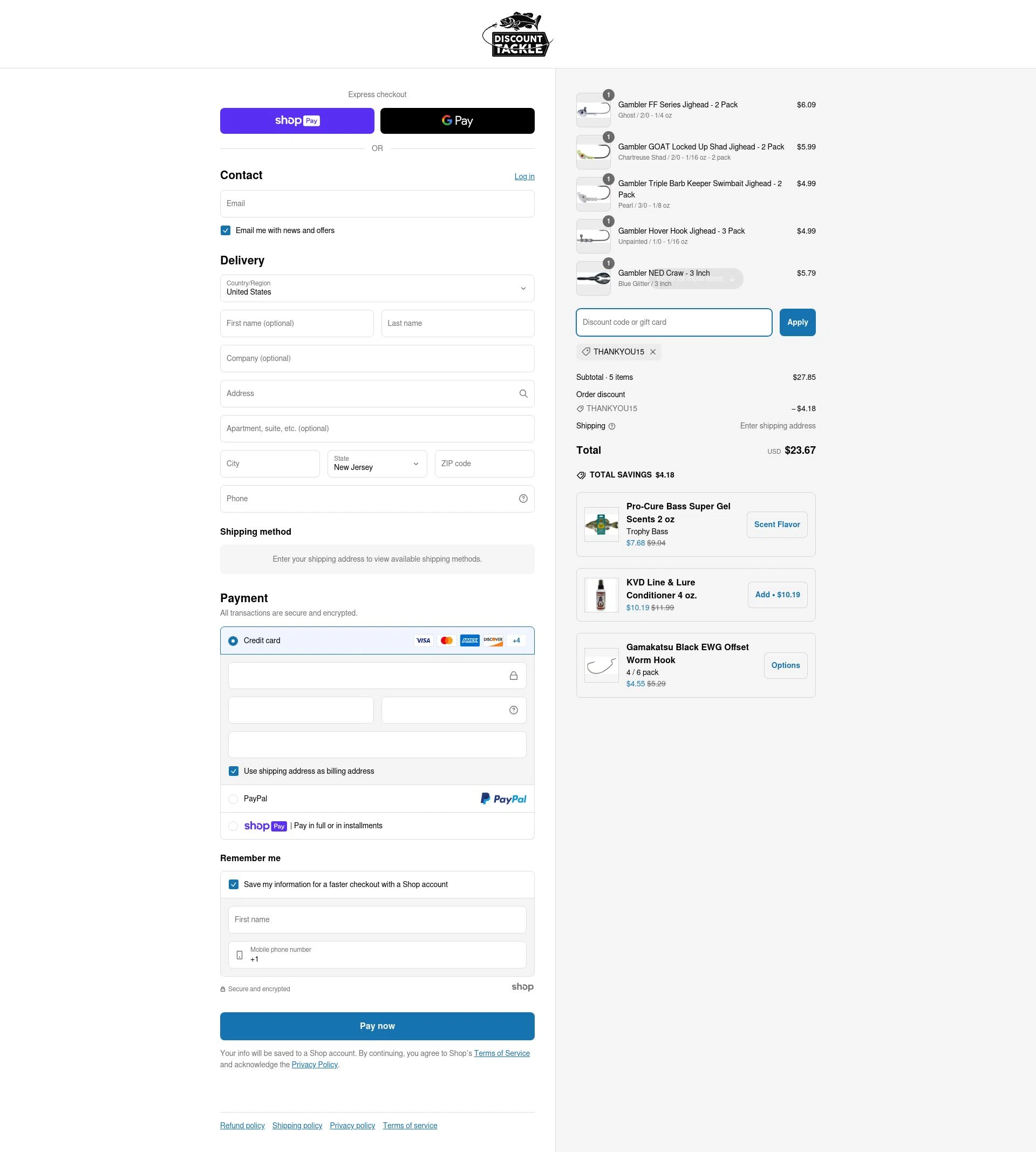 Discount Tackle checkout page showing Discount Tackle discount code box | Screenshot taken by SimplyCodes community member on Mar 8, 2025
