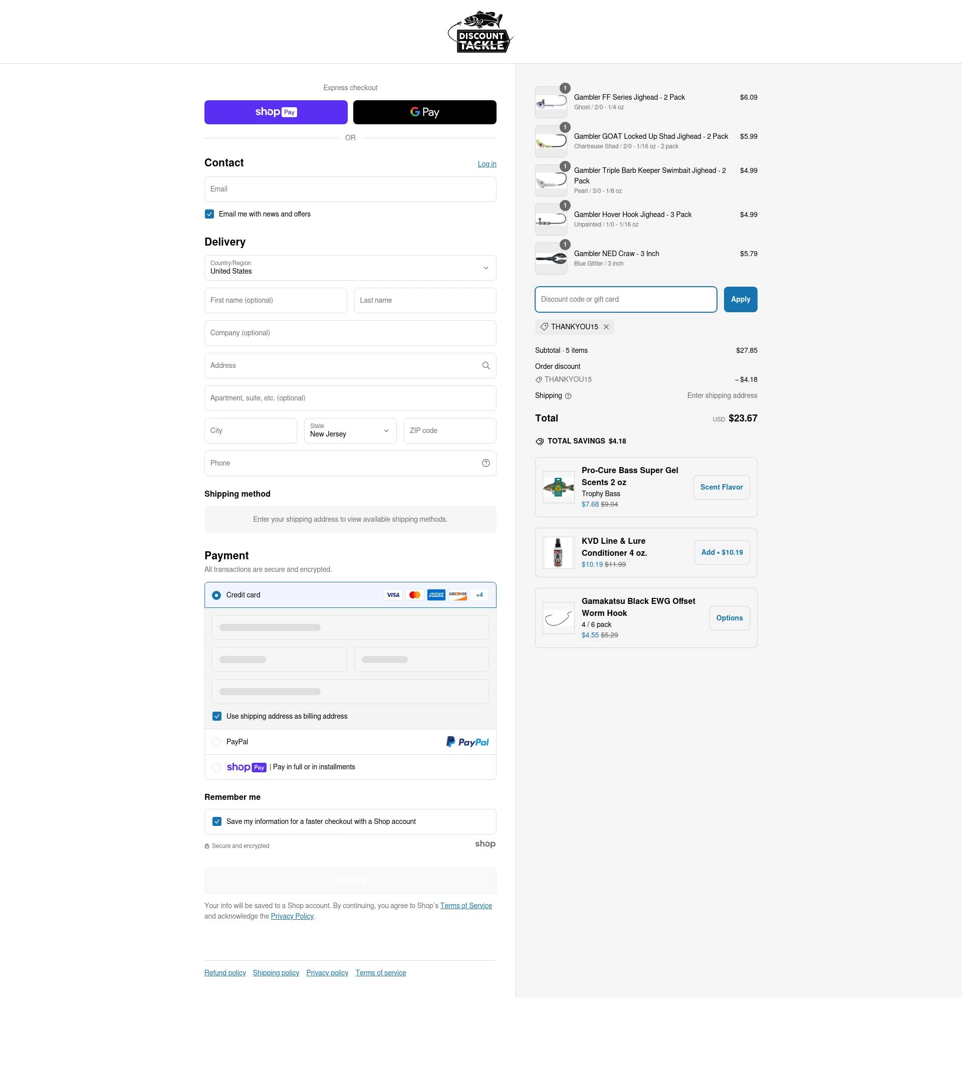 Discount Tackle checkout page showing Discount Tackle discount code box | Screenshot taken by SimplyCodes community member on Mar 7, 2025