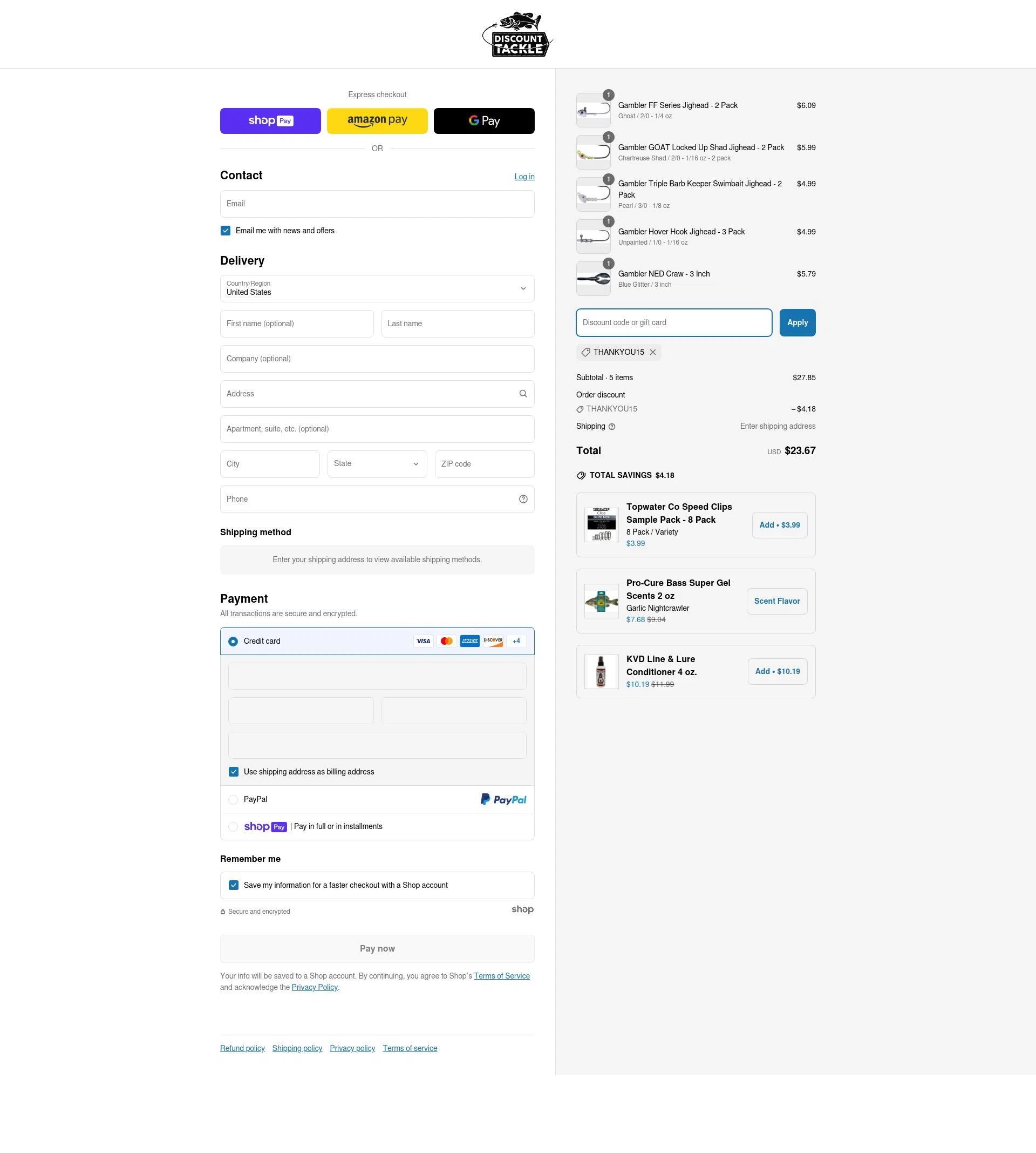 Discount Tackle checkout page showing Discount Tackle discount code box | Screenshot taken by SimplyCodes community member on Mar 31, 2025