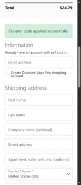 Discount Vape Pen coupon verification screenshot