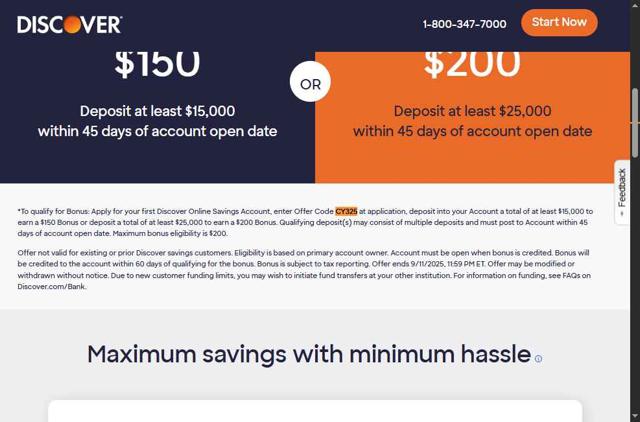 Discover checkout page showing Discover promo code box | Screenshot taken by SimplyCodes community member on Aug 26, 2025