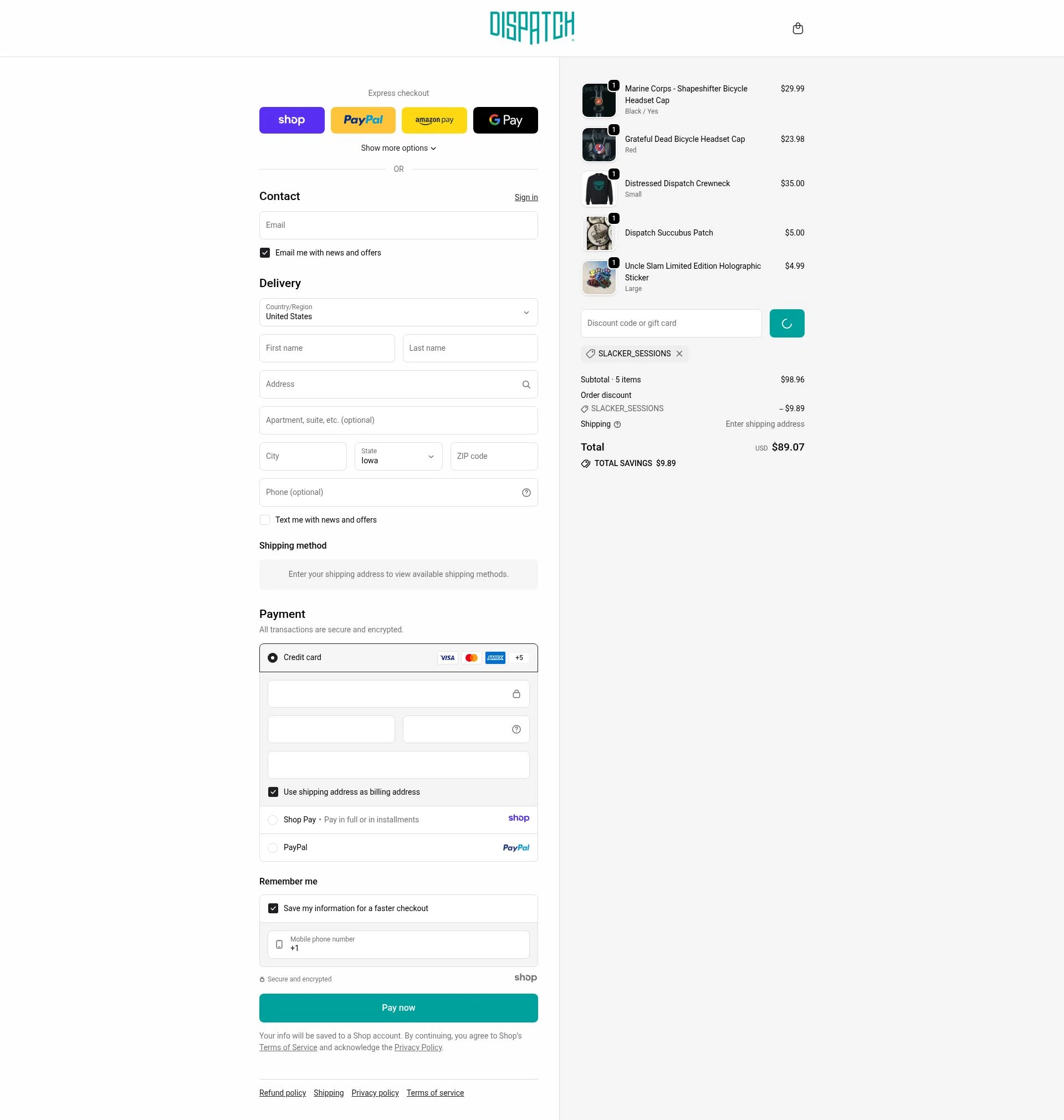 Dispatch Custom Cycling Components checkout page showing Dispatch Custom Cycling Components promo code box | Screenshot taken by SimplyCodes community member on Jan 3, 2026