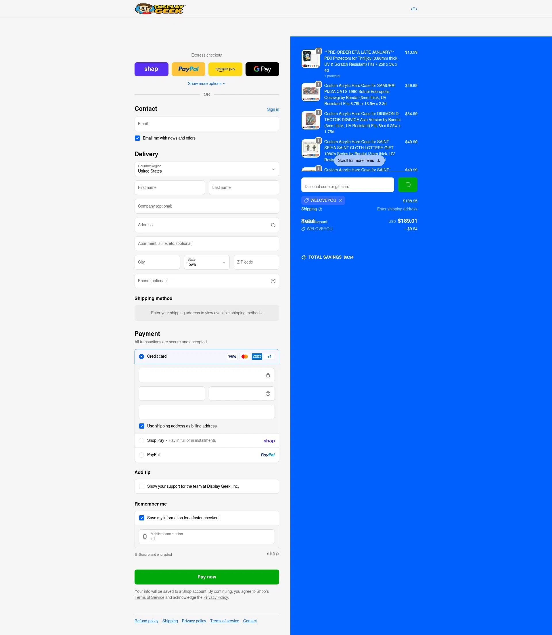 Display Geek checkout page showing Display Geek discount code box | Screenshot taken by SimplyCodes community member on Jan 27, 2026