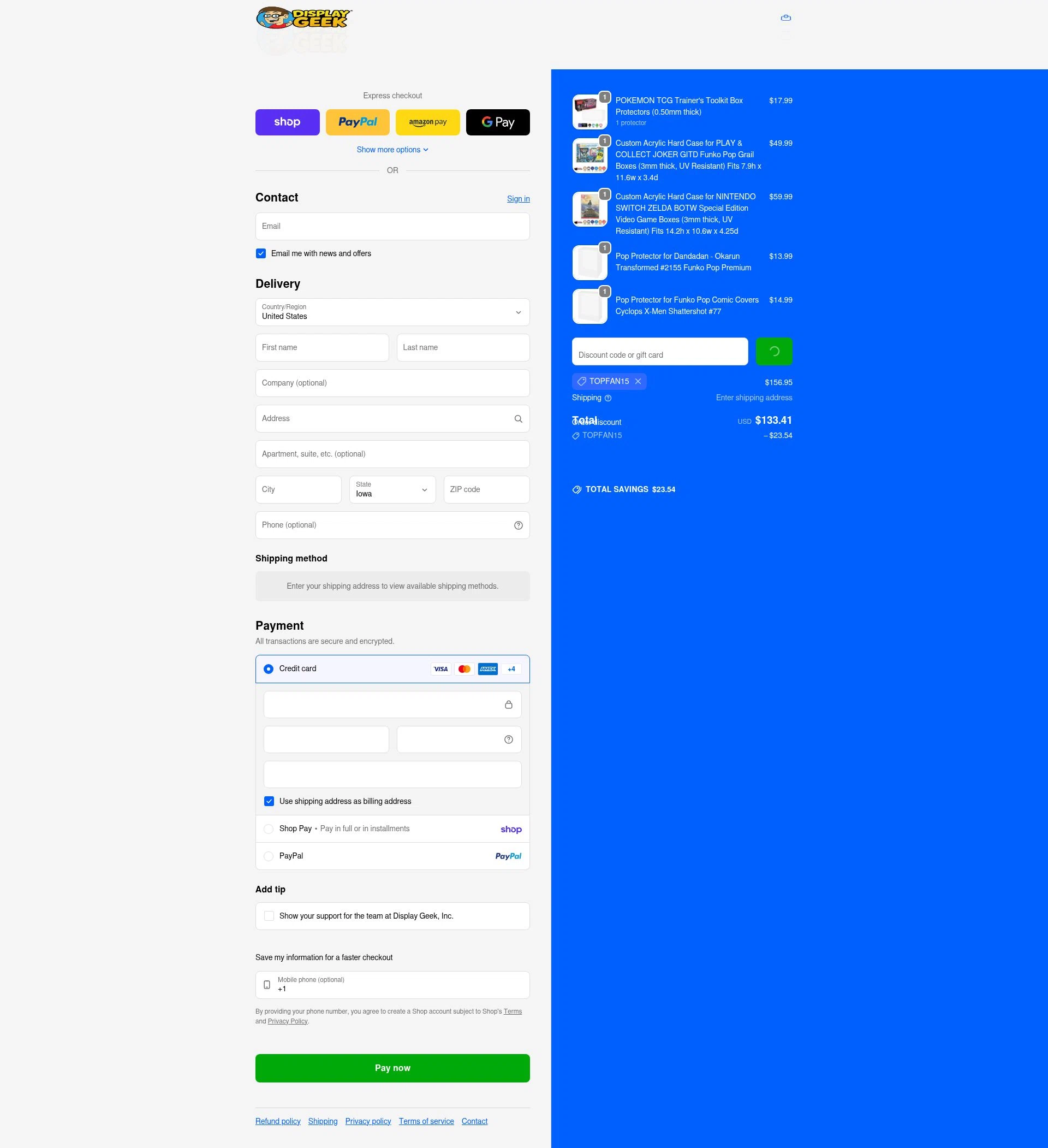 Display Geek checkout page showing Display Geek discount code box | Screenshot taken by SimplyCodes community member on Feb 4, 2026