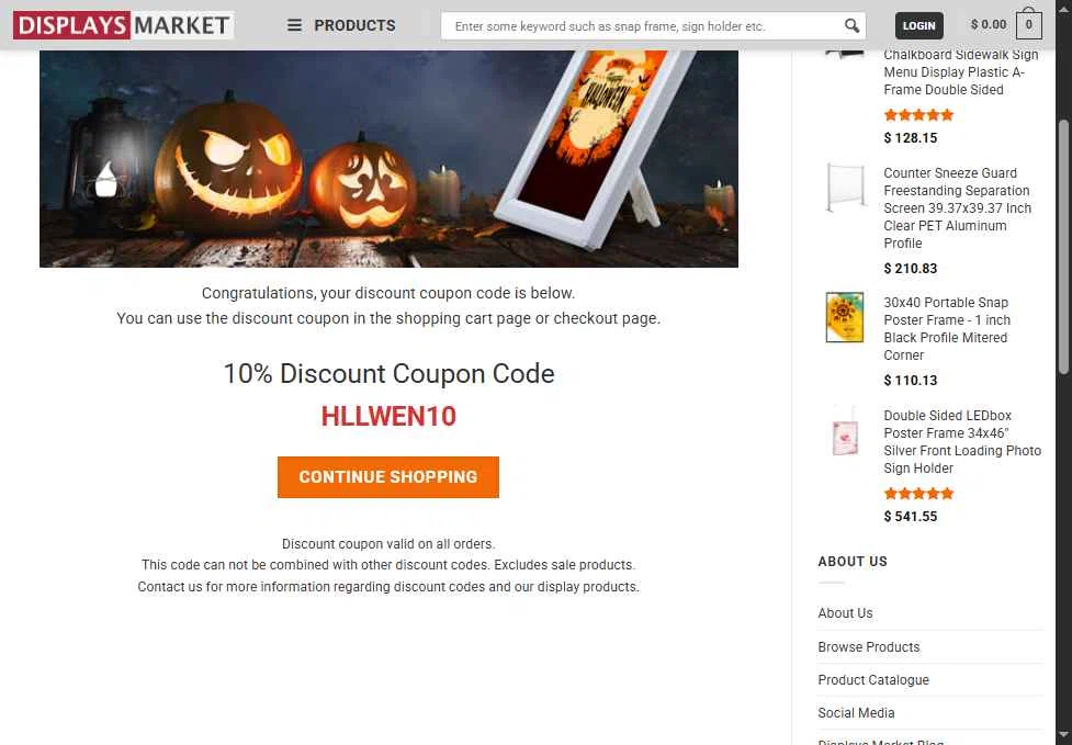 Displays Market checkout page showing Displays Market coupon code box | Screenshot taken by SimplyCodes community member on Nov 28, 2025
