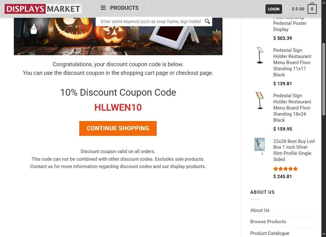 Displays Market checkout page showing Displays Market coupon code box | Screenshot taken by SimplyCodes community member on Dec 4, 2025