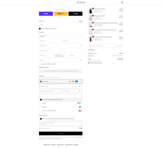 DISSH checkout page showing DISSH discount code box | Screenshot taken by SimplyCodes community member on Sep 12, 2025