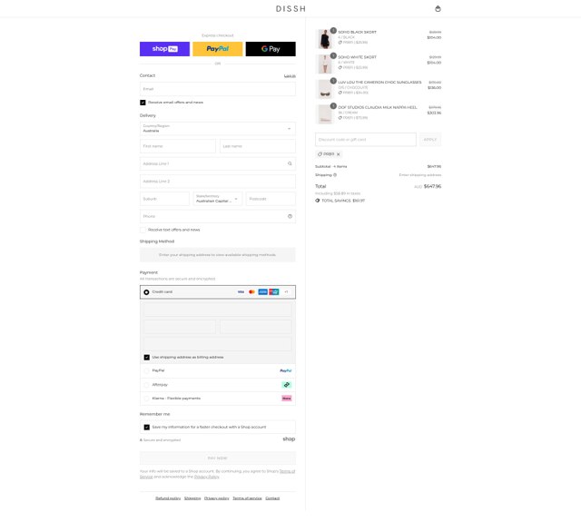 DISSH checkout page showing DISSH discount code box | Screenshot taken by SimplyCodes community member on Aug 26, 2025