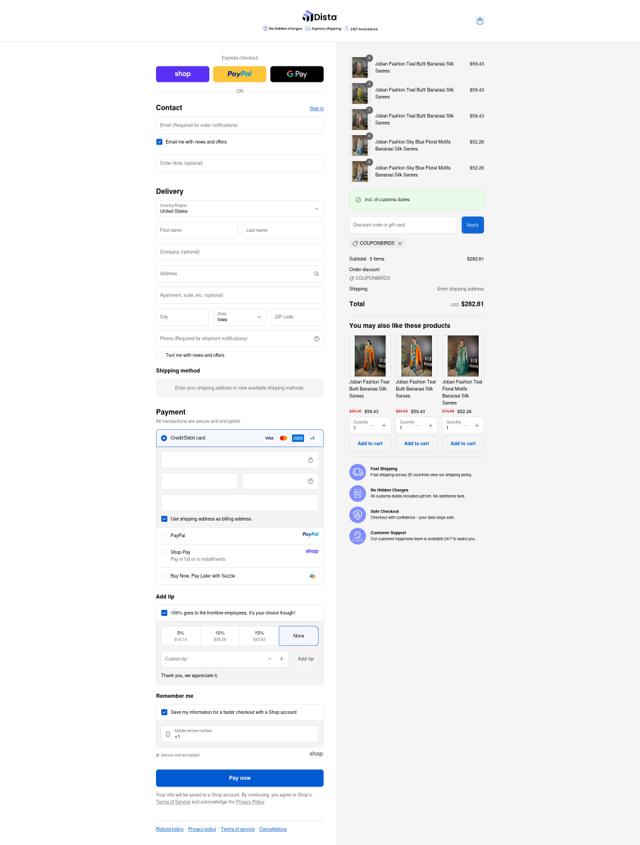 Distacart checkout page showing Distacart coupon code box | Screenshot taken by SimplyCodes community member on Sep 15, 2025