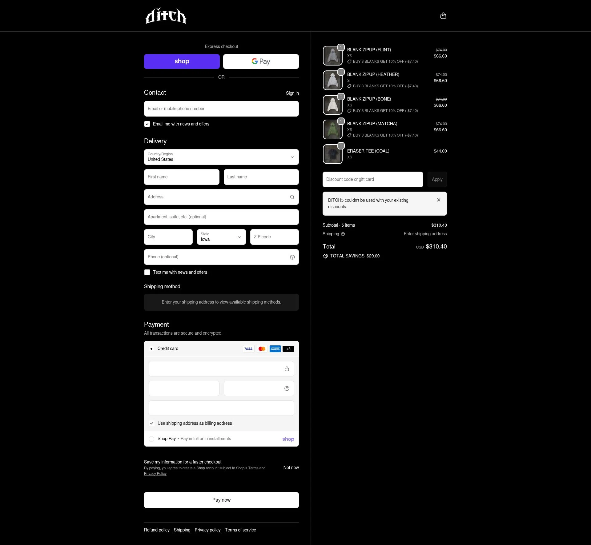 ditch checkout page showing ditch discount code box | Screenshot taken by SimplyCodes community member on Feb 16, 2026