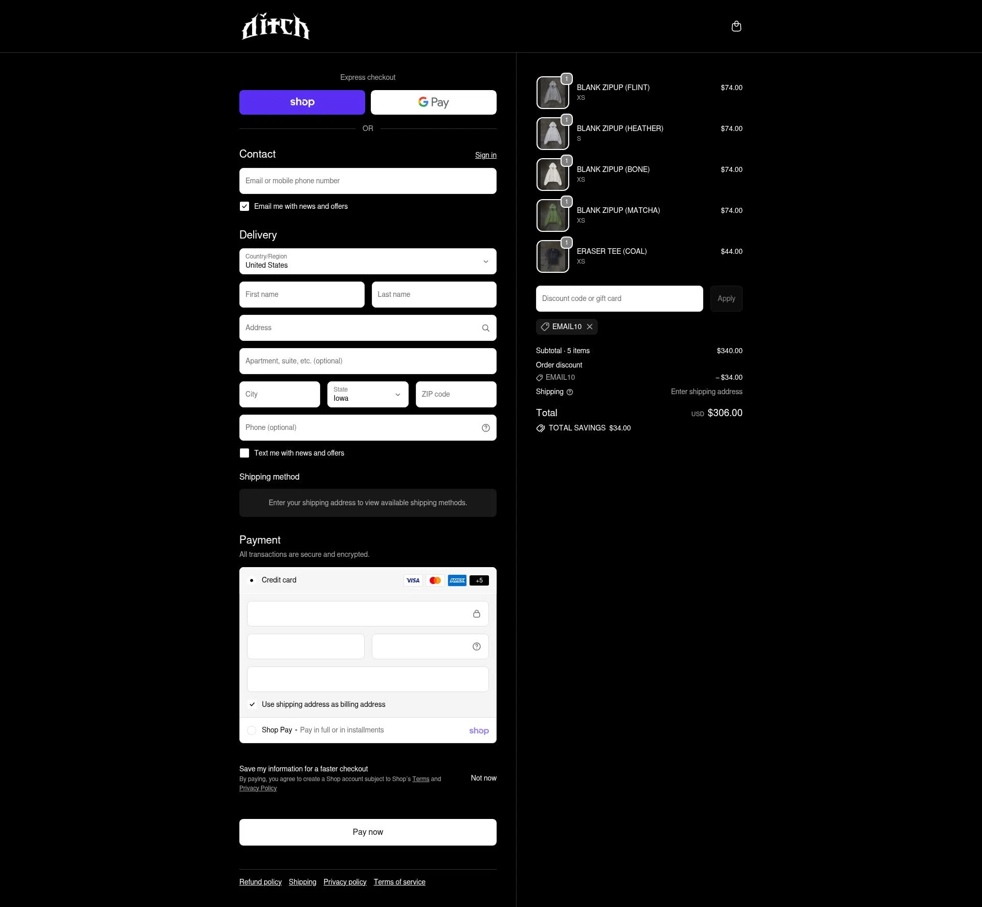 ditch checkout page showing ditch discount code box | Screenshot taken by SimplyCodes community member on Feb 16, 2026