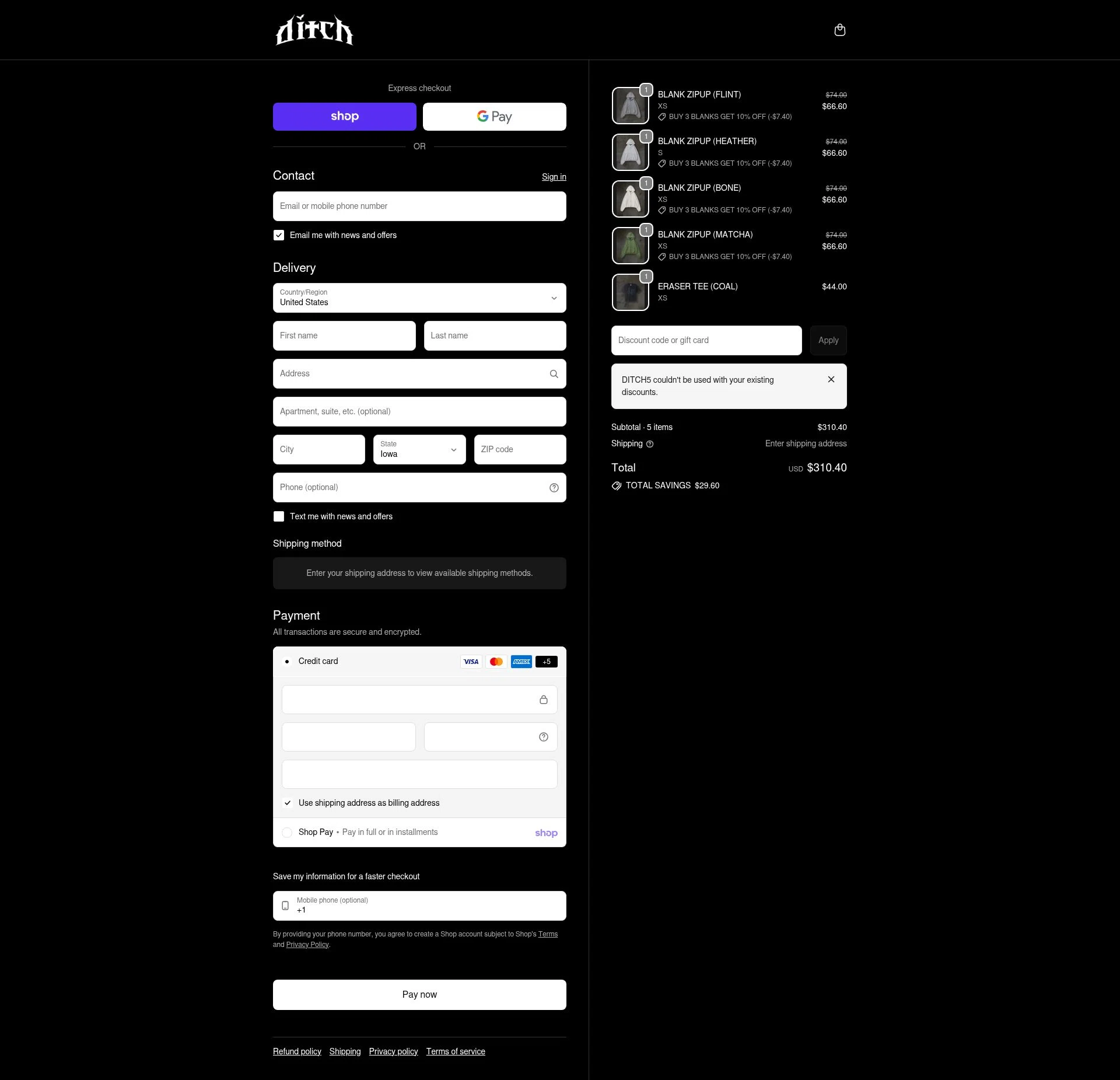 ditch checkout page showing ditch discount code box | Screenshot taken by SimplyCodes community member on Feb 20, 2026
