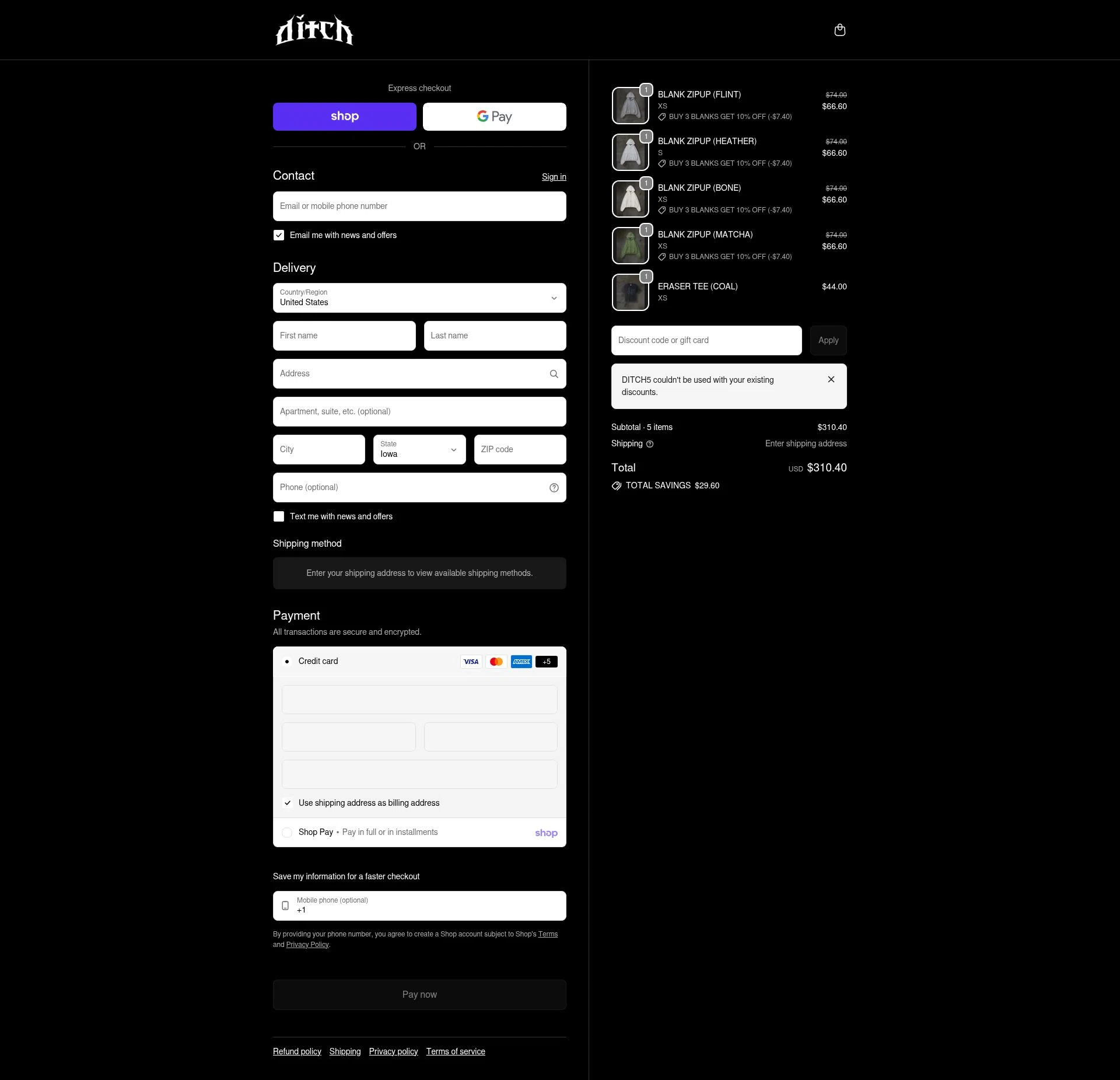 ditch checkout page showing ditch discount code box | Screenshot taken by SimplyCodes community member on Feb 11, 2026