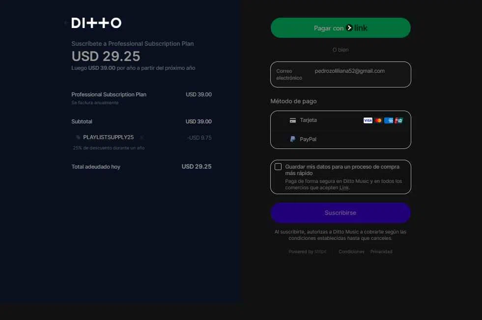 Ditto Music checkout page showing Ditto Music promo code box | Screenshot taken by SimplyCodes community member on Oct 28, 2025
