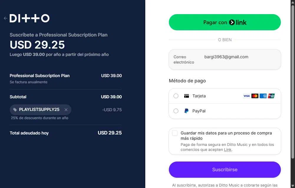 Ditto Music checkout page showing Ditto Music promo code box | Screenshot taken by SimplyCodes community member on Nov 11, 2025