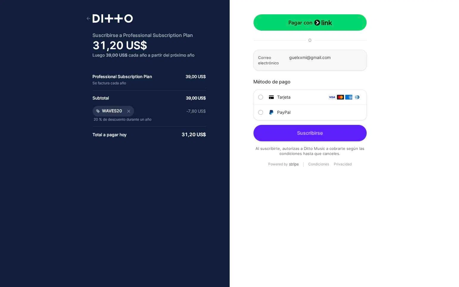 Ditto Music checkout page showing Ditto Music promo code box | Screenshot taken by SimplyCodes community member on Nov 10, 2025