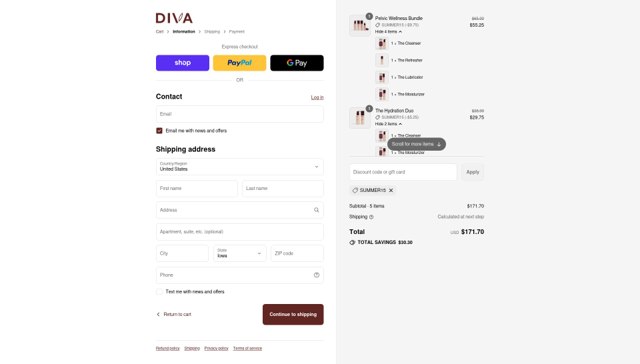 DivaCup checkout page showing DivaCup discount code box | Screenshot taken by SimplyCodes community member on Sep 2, 2025