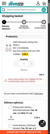 Diveinn coupon verification screenshot