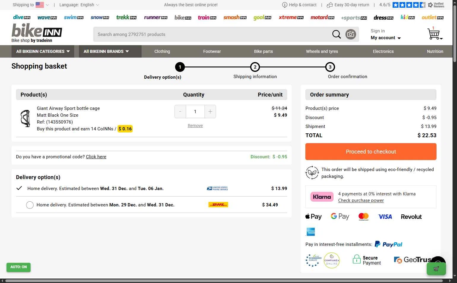 Diveinn checkout page showing Diveinn promo code box | Screenshot taken by SimplyCodes community member on Dec 25, 2025