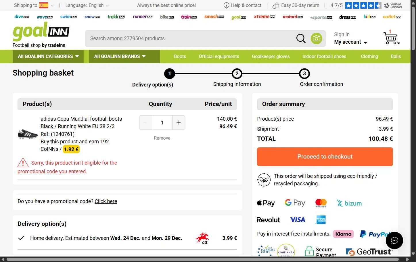 Diveinn checkout page showing Diveinn promo code box | Screenshot taken by SimplyCodes community member on Dec 17, 2025