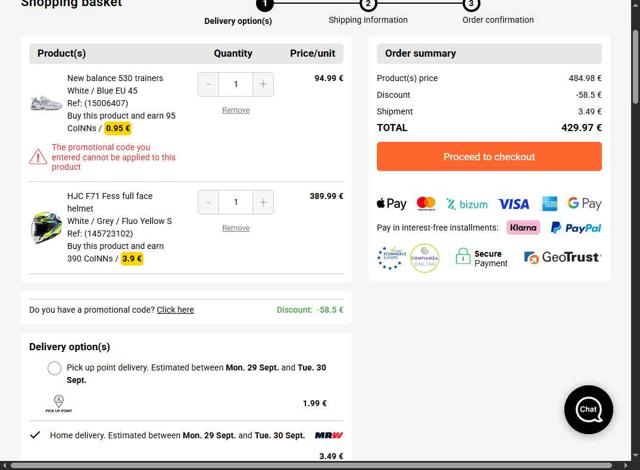 Diveinn checkout page showing Diveinn promo code box | Screenshot taken by SimplyCodes community member on Sep 27, 2025