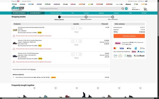 Diveinn checkout page showing Diveinn promo code box | Screenshot taken by SimplyCodes community member on Oct 2, 2025