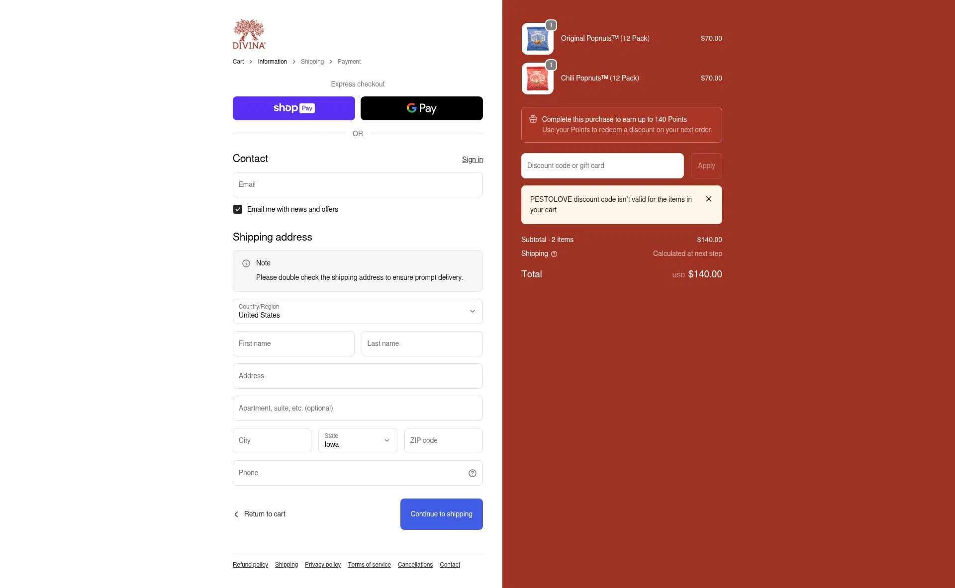 Divina Marketplace checkout page showing Divina Marketplace promo code box | Screenshot taken by SimplyCodes community member on Jan 10, 2026