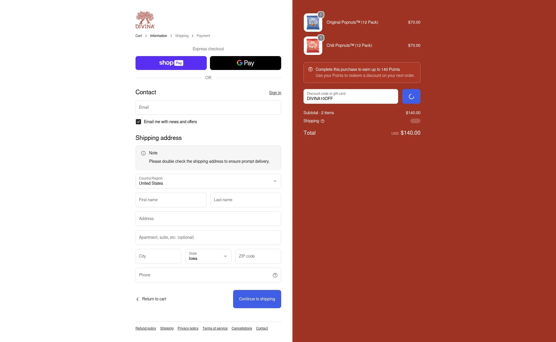 Divina Marketplace checkout page showing Divina Marketplace promo code box | Screenshot taken by SimplyCodes community member on Jan 10, 2026
