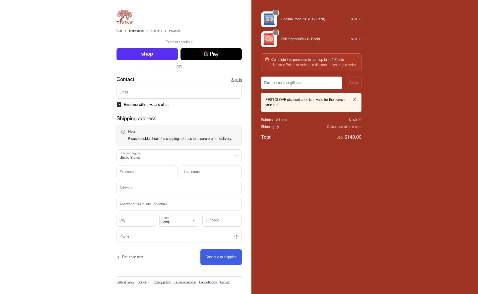 Divina Marketplace checkout page showing Divina Marketplace promo code box | Screenshot taken by SimplyCodes community member on Jan 5, 2026