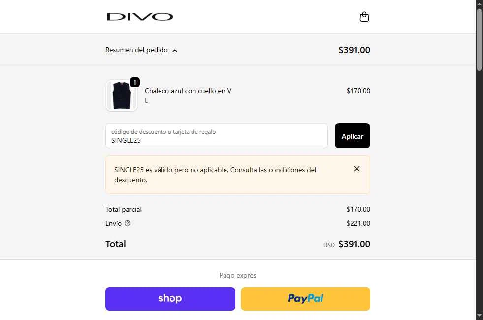 Divo Boutique checkout page showing Divo Boutique promo code box | Screenshot taken by SimplyCodes community member on Oct 30, 2025