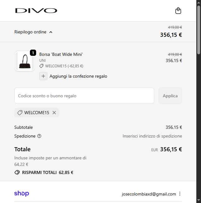 Divo Boutique checkout page showing Divo Boutique promo code box | Screenshot taken by SimplyCodes community member on Oct 26, 2025