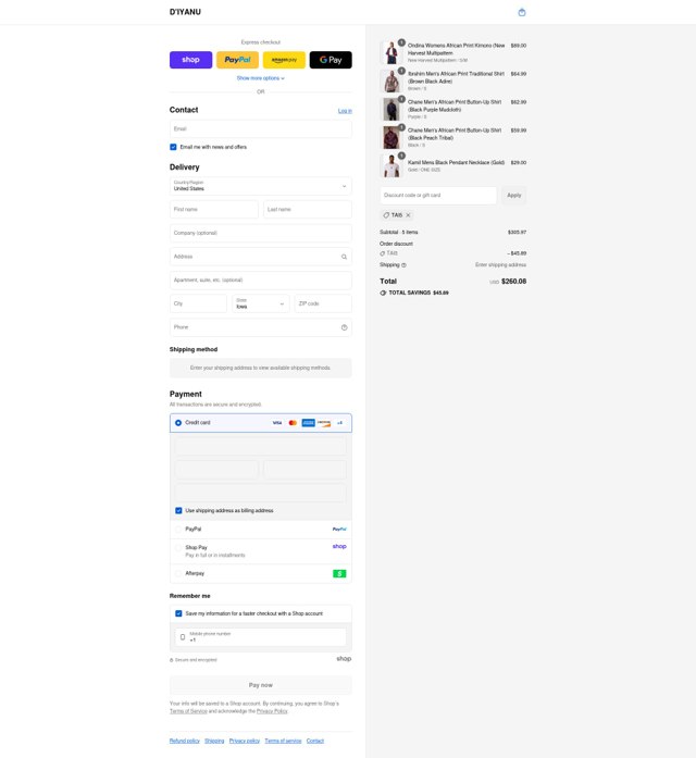 D'iyanu checkout page showing D'iyanu coupon code box | Screenshot taken by SimplyCodes community member on Aug 28, 2025