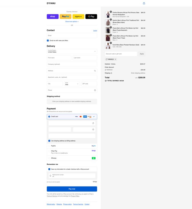 D'iyanu checkout page showing D'iyanu coupon code box | Screenshot taken by SimplyCodes community member on Aug 28, 2025