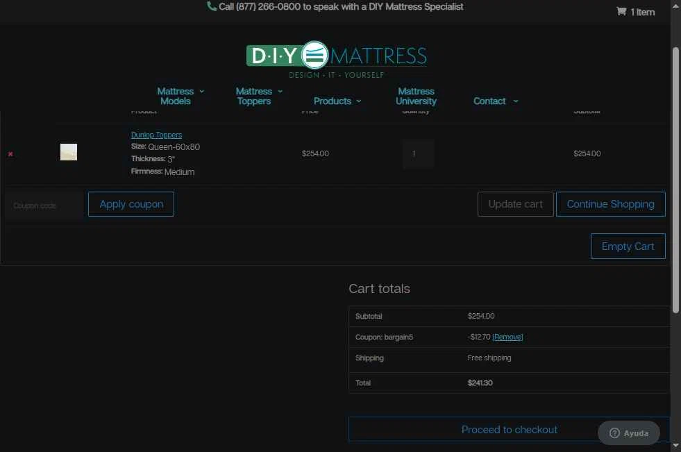 DIY Mattress checkout page showing DIY Mattress promo code box | Screenshot taken by SimplyCodes community member on Dec 30, 2025
