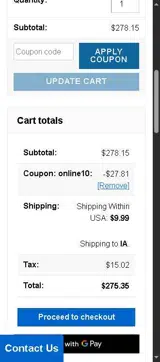 ONLINE10 coupon verification screenshot