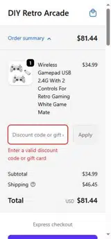 DIY Retro Arcade coupon verification screenshot
