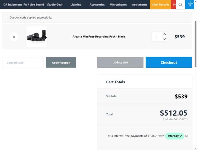 DJ City checkout page showing DJ City promo code box | Screenshot taken by SimplyCodes community member on Aug 16, 2025