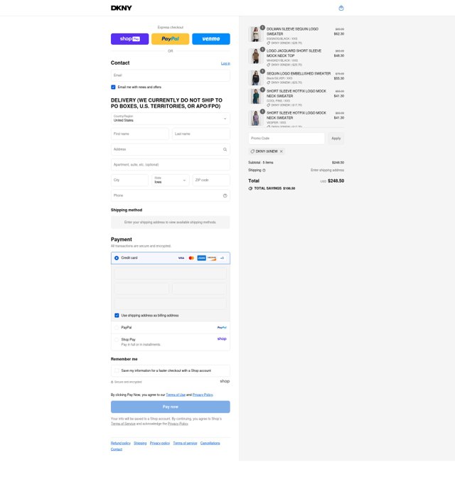 DKNY checkout page showing DKNY promo code box | Screenshot taken by SimplyCodes community member on Aug 27, 2025