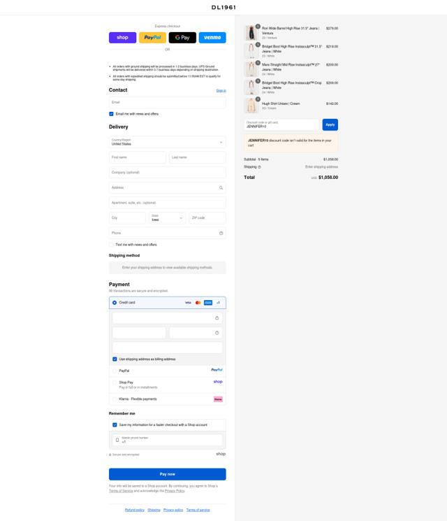 DL1961 checkout page showing DL1961 coupon code box | Screenshot taken by SimplyCodes community member on Sep 15, 2025